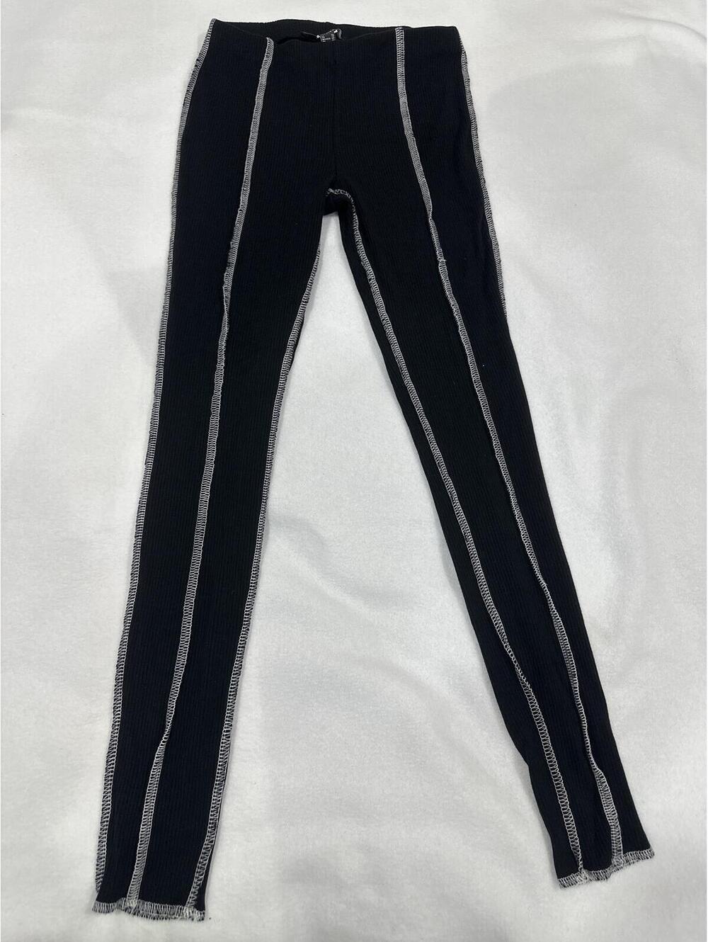 Forever 21 Black Ribbed Leggings w/ Contrast Seam Stitching